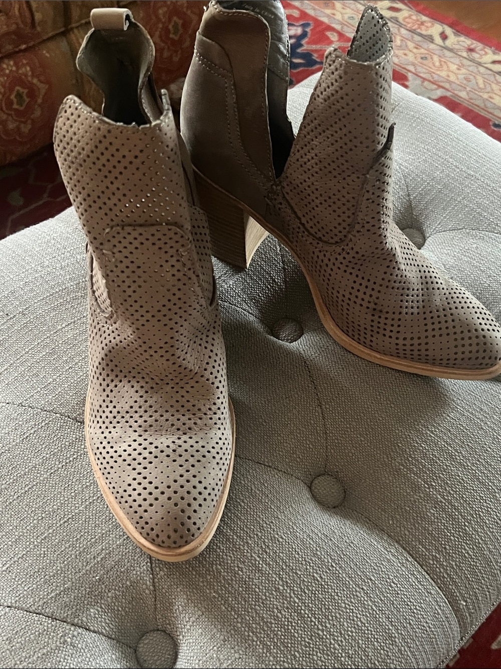 Dolce Vita Women's Taupe Perforated Suede Ankle Boots - Stylish Cutout Design